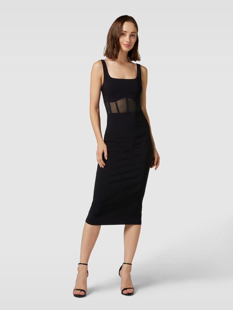 Knielanges Cocktailkleid in semitransparentem Look in schwarz