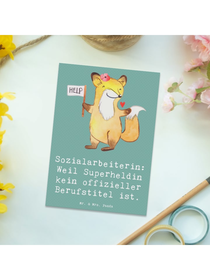 Mr. & Mrs. Panda Postkarte Sozialarbeiterin Heldin mit Spruch in Meeresbrise günstig kaufen onesize