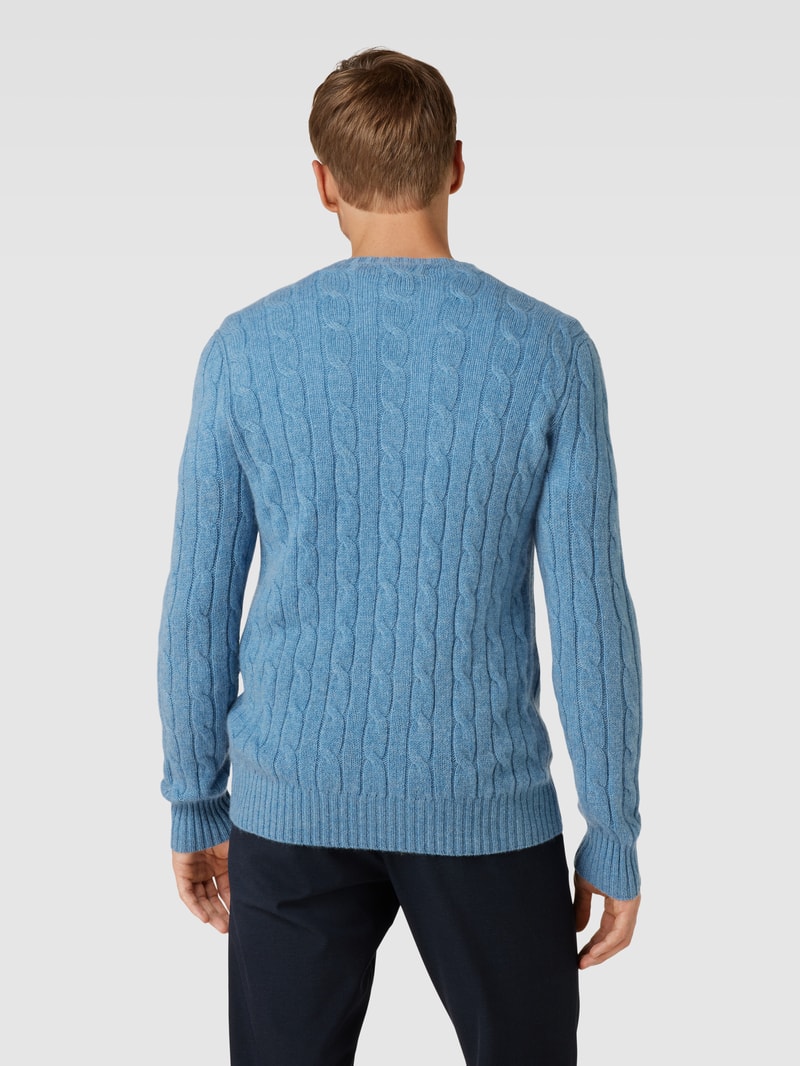 Kaschmirpullover mit Zopfmuster in hellblau