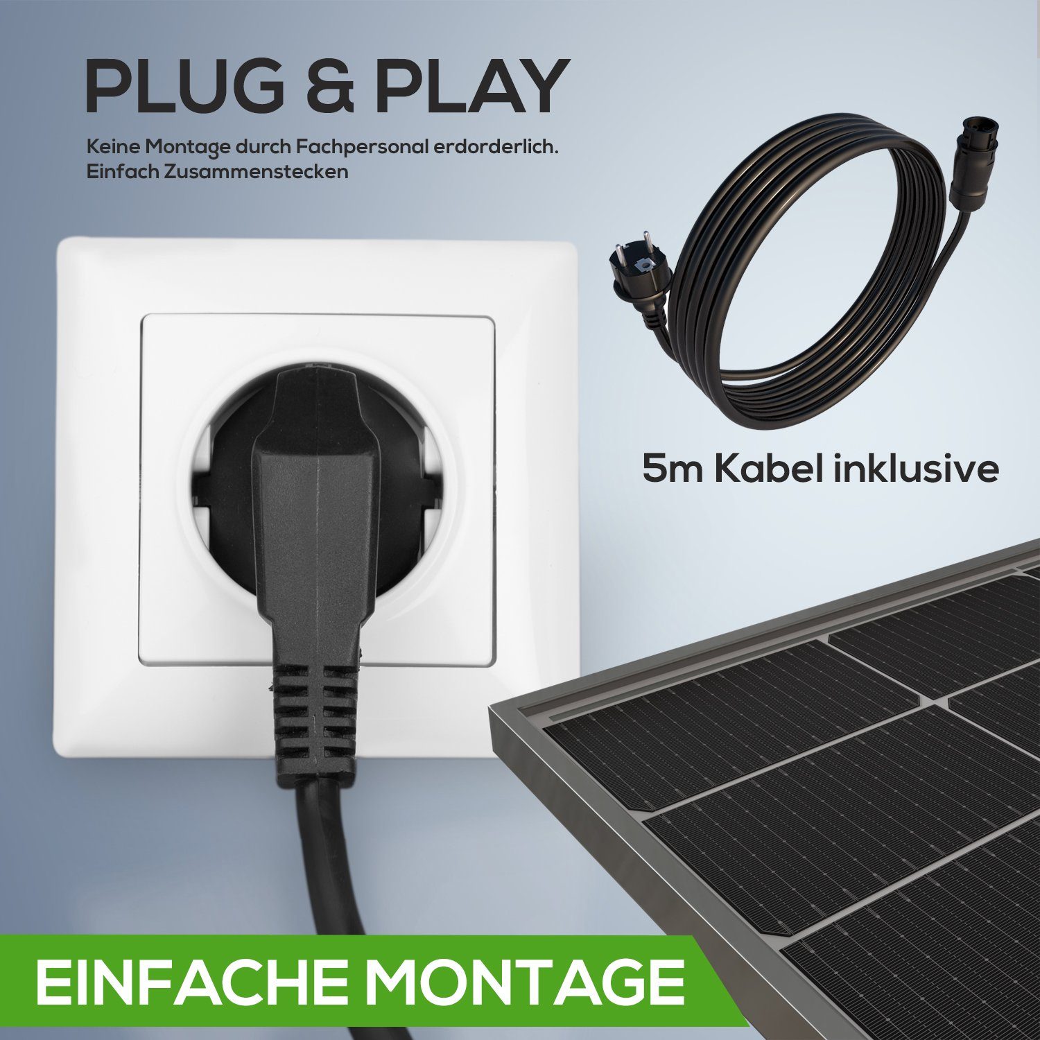 TroniTechnik Solaranlage Balkonkraftwerk Mini PV-Anlage 2 x 410W Set 820W / 600W Mikroinverter, 820 W, Monokristallin, (Komplettset, 4-St., 2x Solarpaneel, Mikroinverter, 5m Anschlusskabel), inkl. Mikroinverter und 5m Anschlusskabel