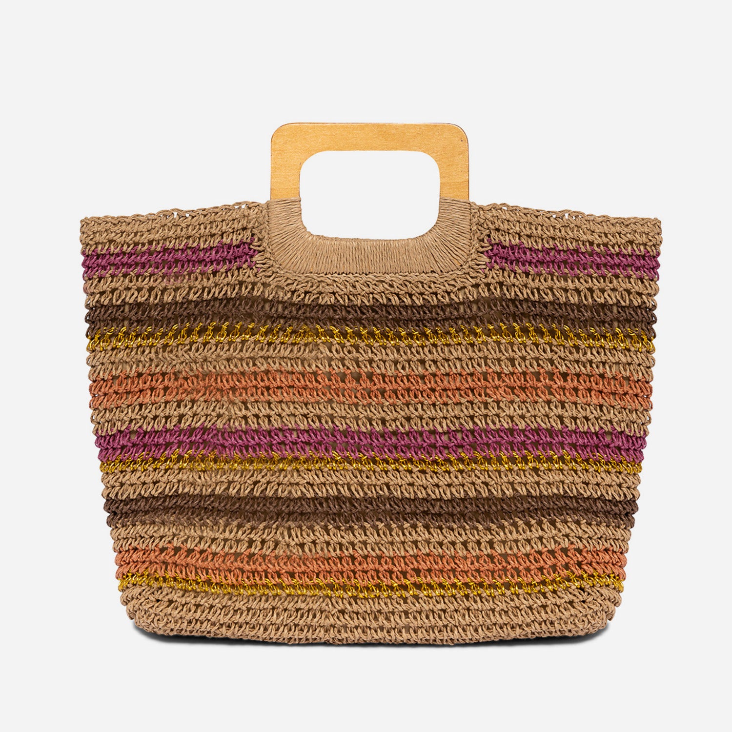 Sac cabas TEXTO beige rayé rose, marron, doré, orange