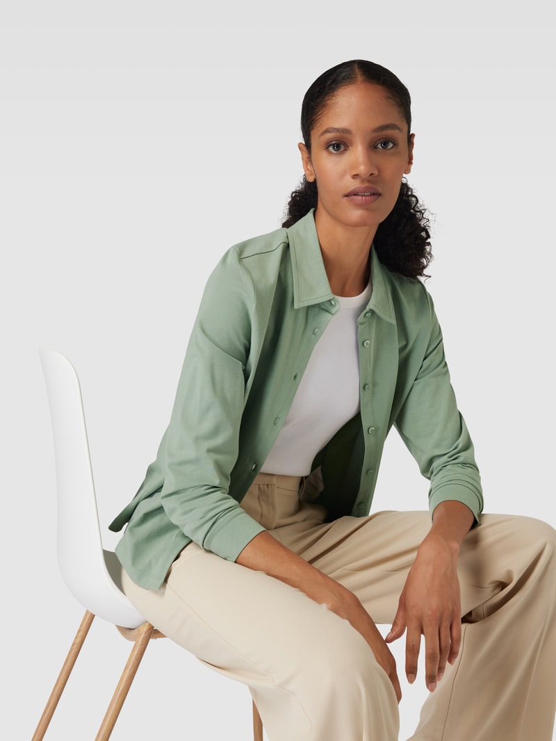 Blusenshirt mit Allover-Muster und Umlegekragen in schilf