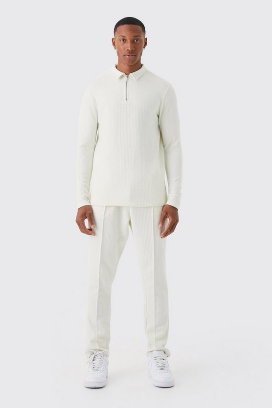 Langärmliges Muscle-Fit Jacquard-Poloshirt & Jogginghose