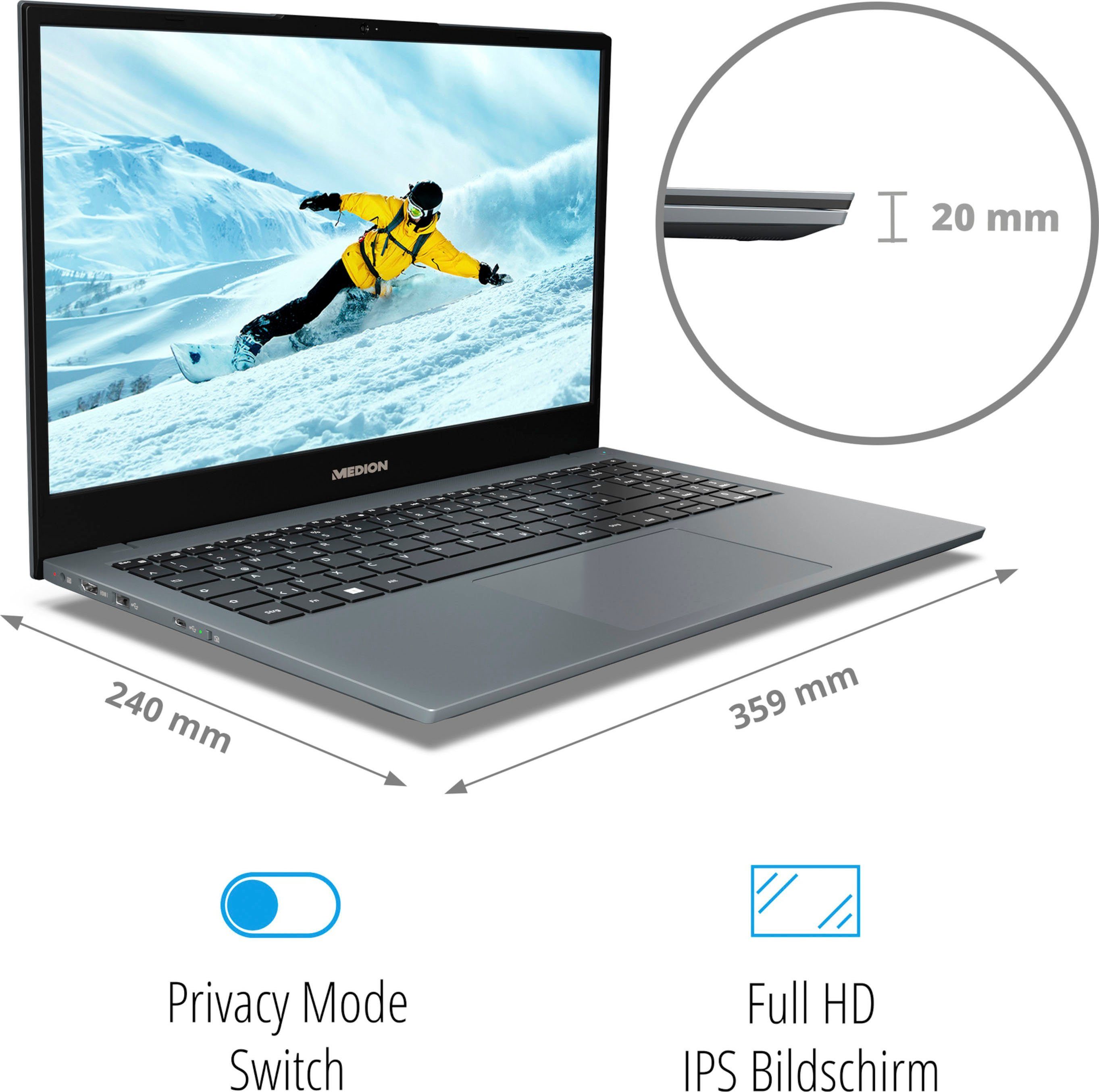 Medion® AKOYA® E15423 Notebook (39,6 cm/15,6 Zoll, Intel Core i5 1155G7, Iris Xe Graphics, 512 GB SSD)