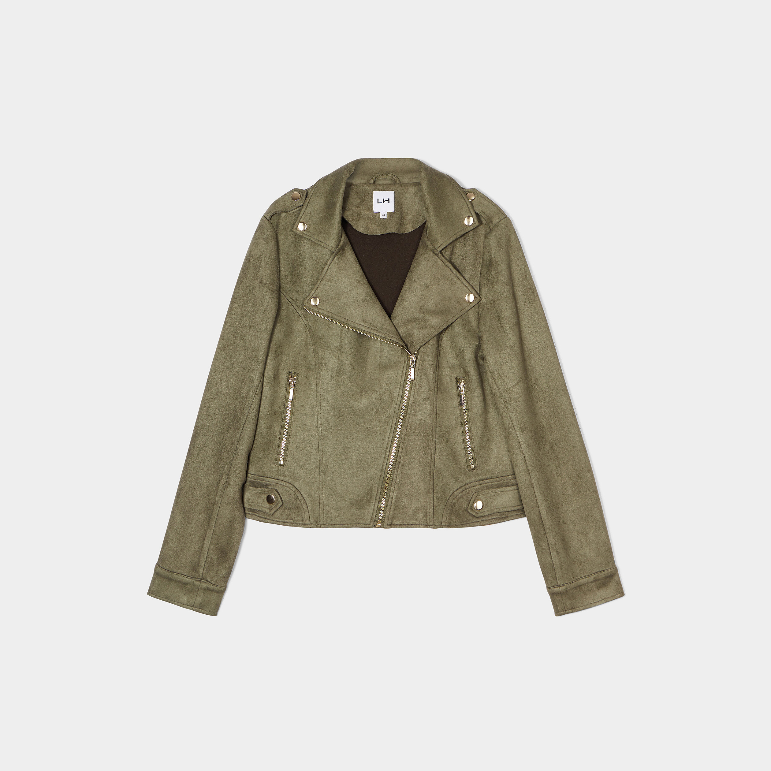 Veste esprit biker effet suédine vert kaki femme | La Halle
