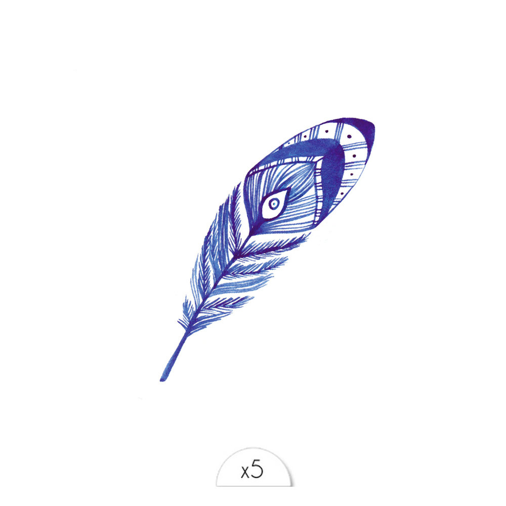 Sioou Plume traits fin bleus œil Tatouage éphémère