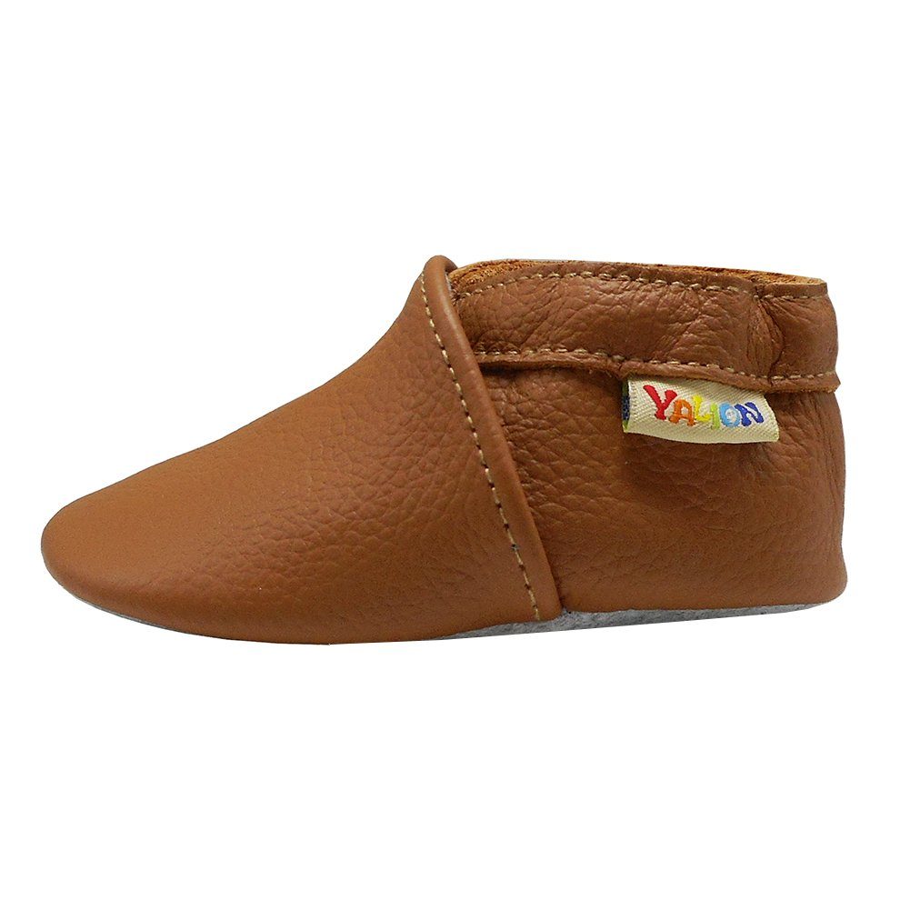 Yalion Weiche Leder Lauflernschuhe Hausschuhe Lederpuschen Braun Krabbelschuh
