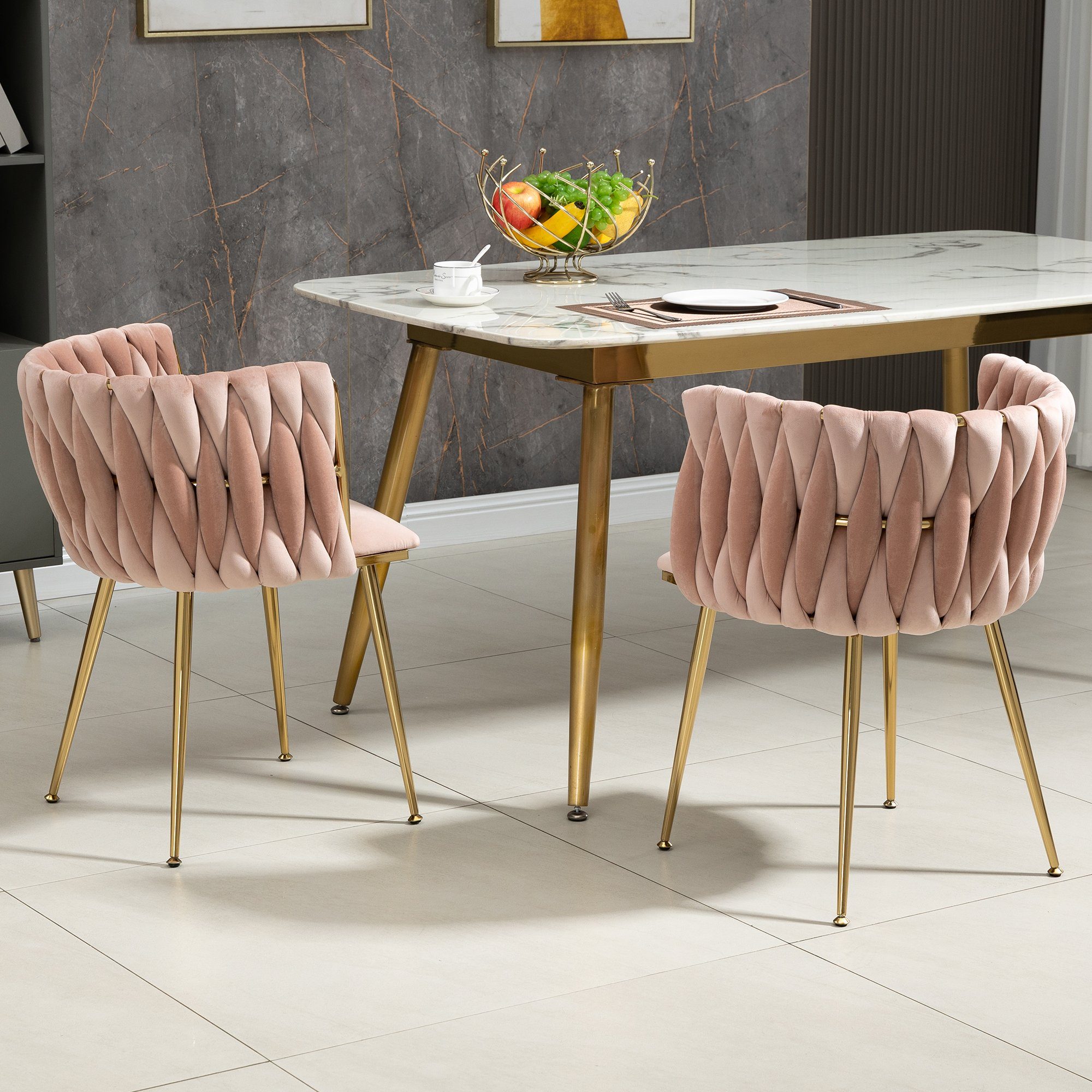 OKWISH 4-Fußstuhl Leisure Esszimmerstühle Akzentstuhl Samt Akzent Lounge Stuhl (mit Eisenmetallfüßen 2-teilig/SET)