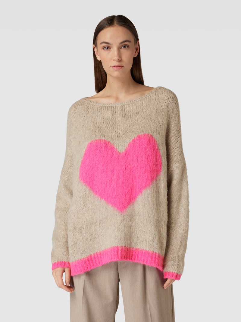 Strickpullover mit Motiv Modell 'HEART' in sand