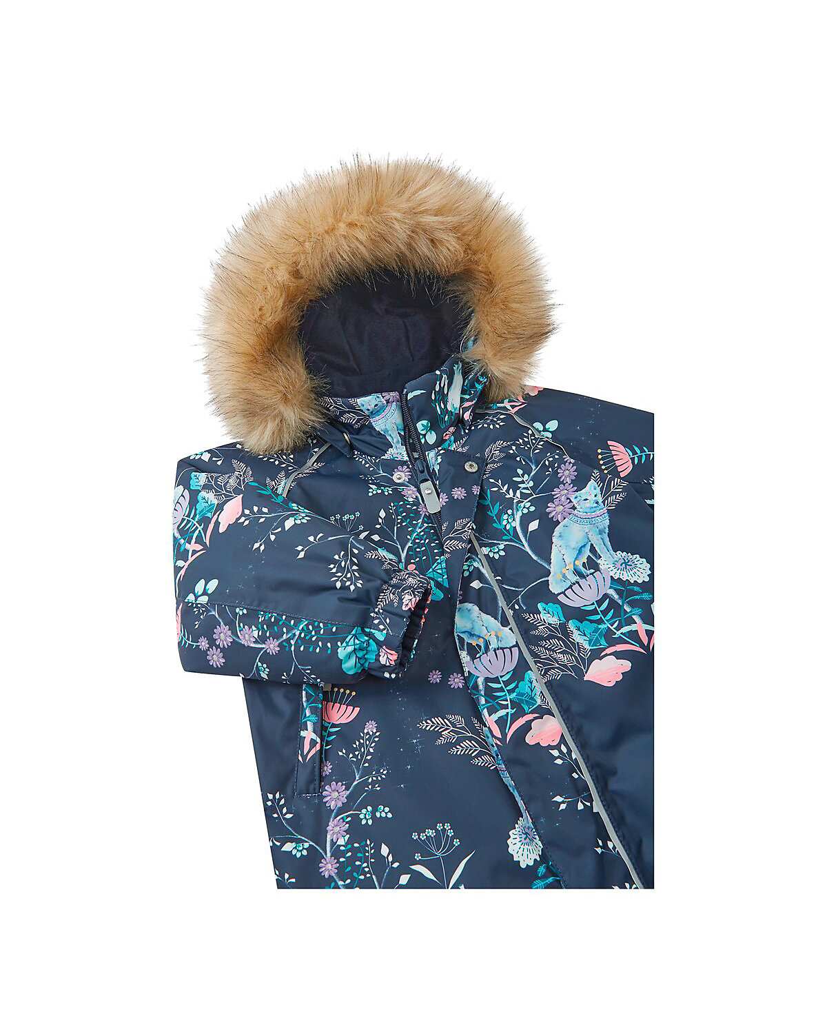 Schneeoverall Kapuze mit Fake Fur Fuchs Blumen