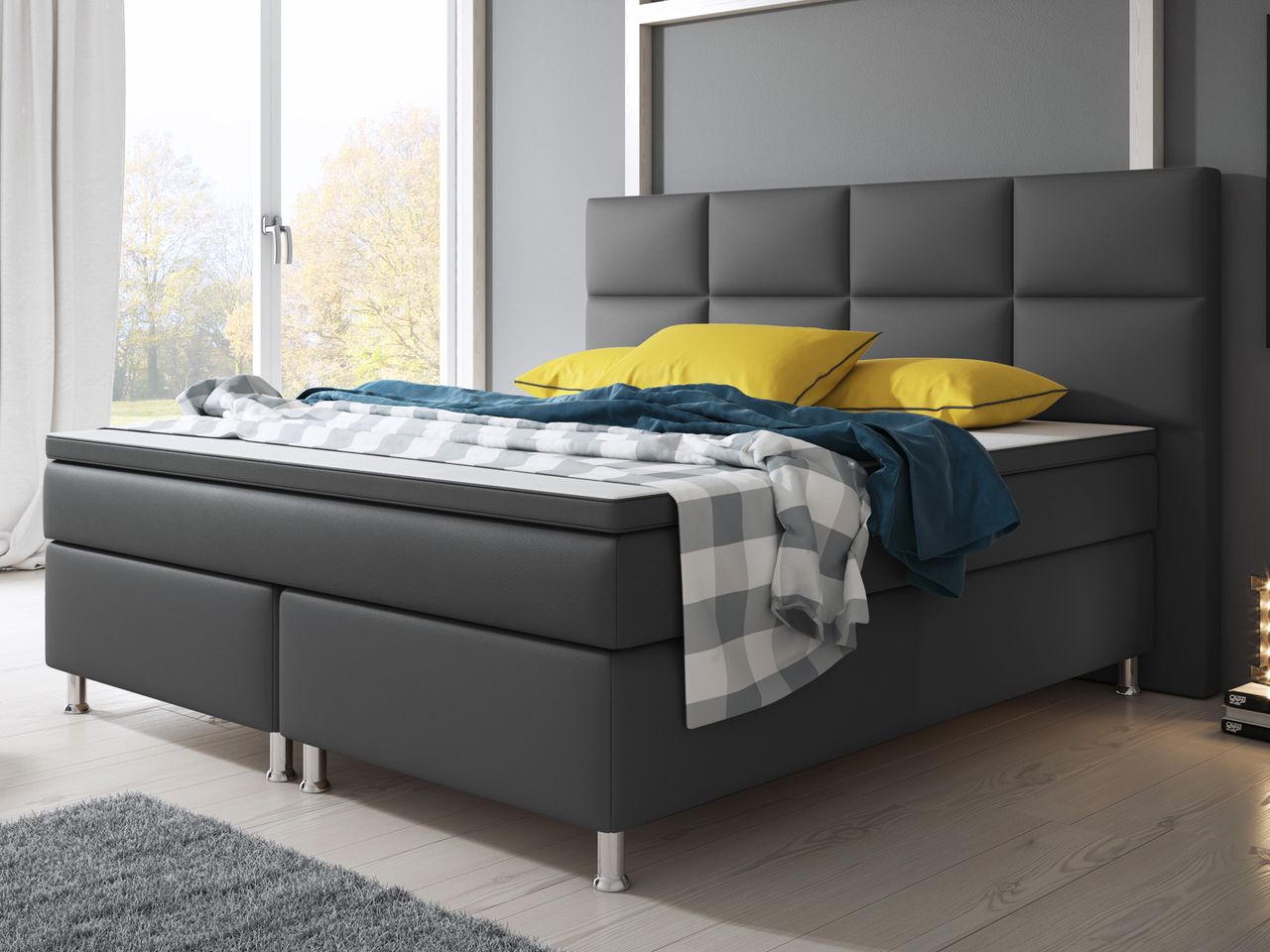 IHG Boxspringbett Miami 180x200 cm Kunstleder Anthrazit