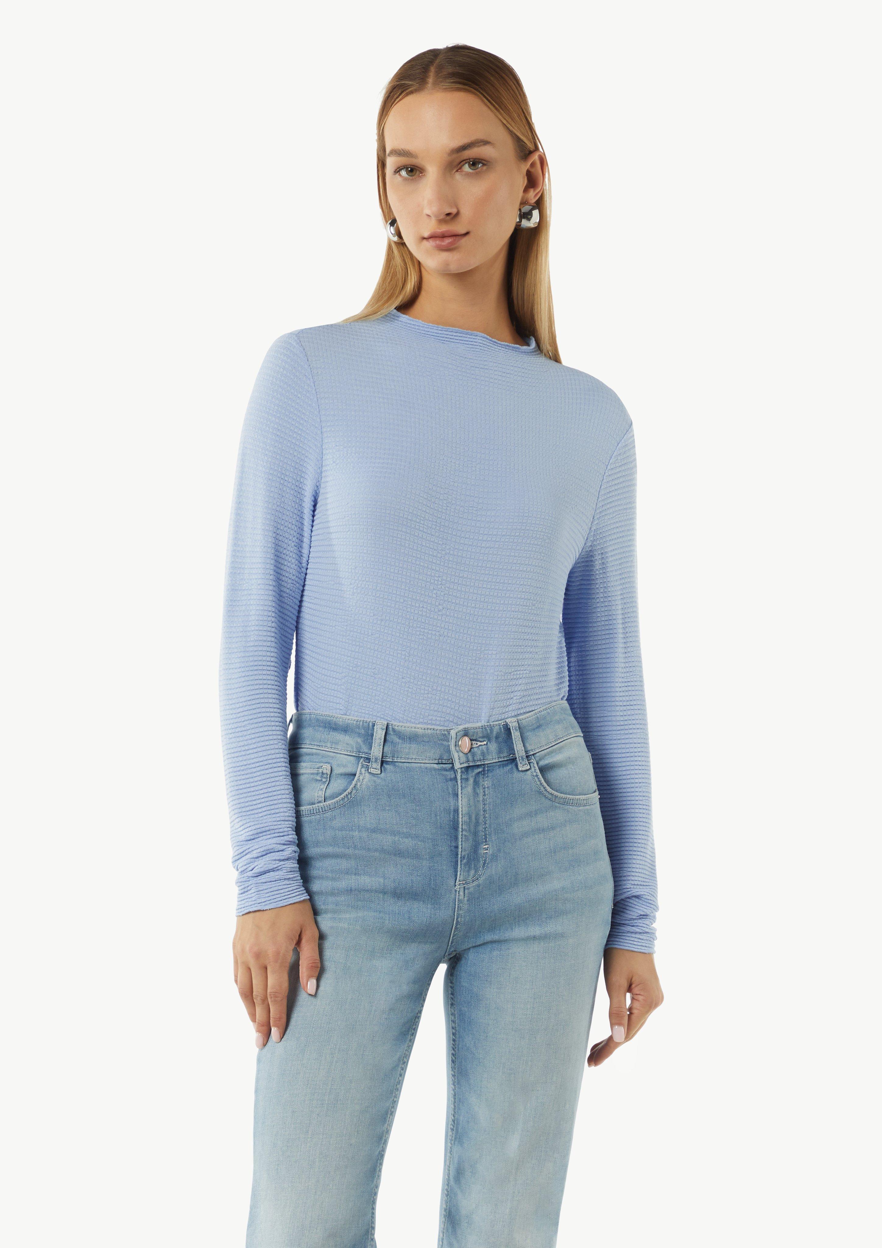Strukturiertes Jerseyshirt mit Stehkragen - himmelblau