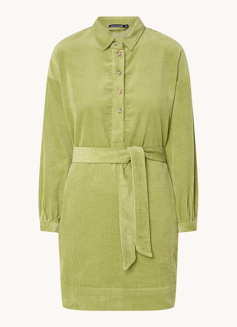 Robe-blouse courte en velours côtelé River Woods avec ceinture à nouer et poches latérales