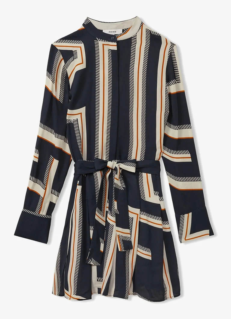 Reiss Ciara mini haljina s printom i pojasom za vezanje