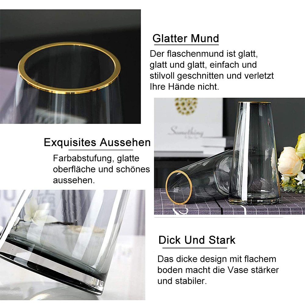 zggzerg Dekovase Vase aus Bleifreiem Glas, Vasen für Pampasgras mit Golden Linie Öffnug
