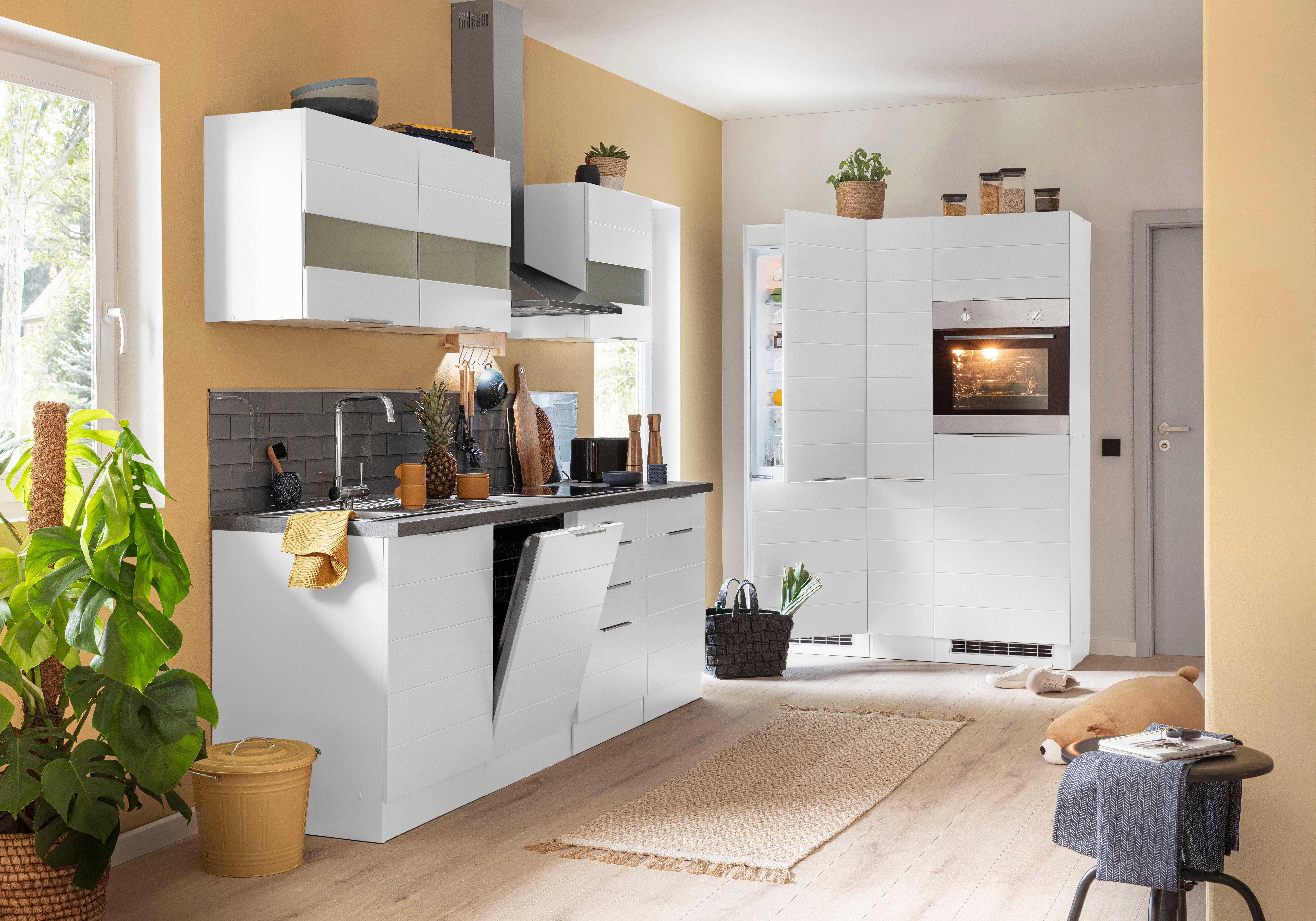 HELD MÖBEL Küche Luhe, 390 cm breit, wahlweise mit oder ohne E-Geräten, gefräste MDF-Fronten