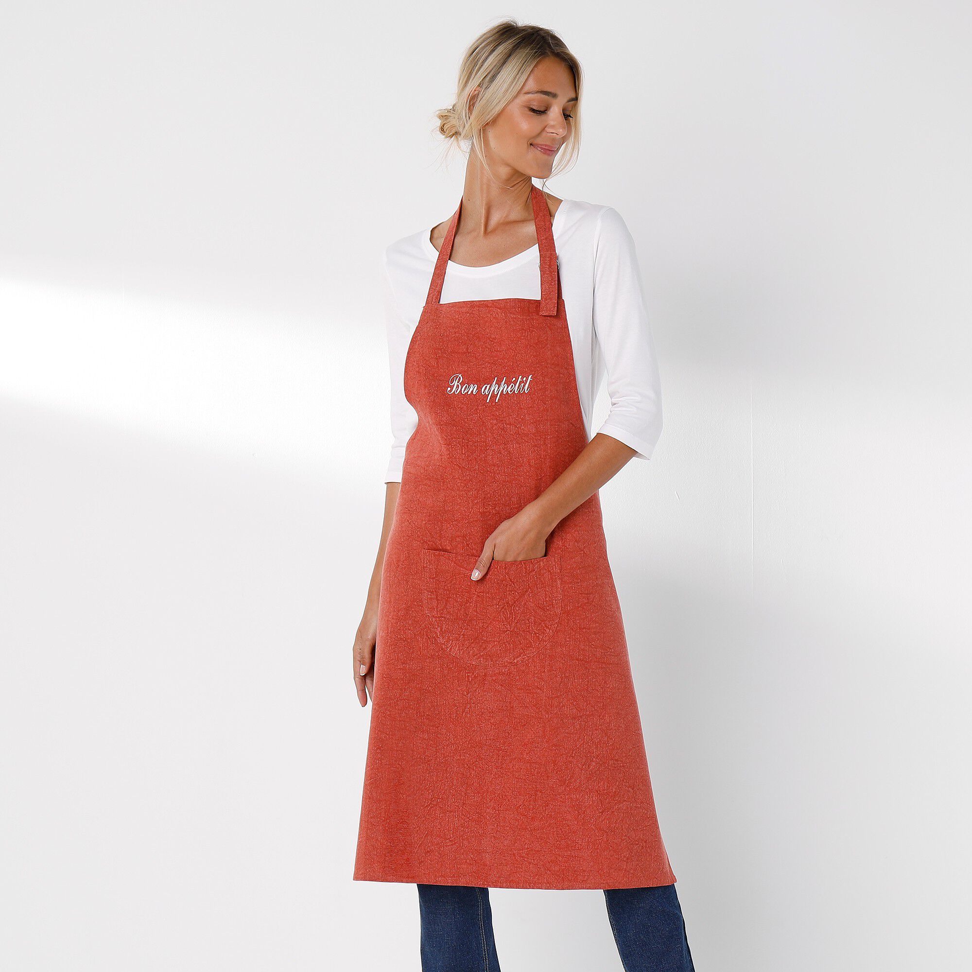 Tablier bavette coton et lin uni personnalisable
