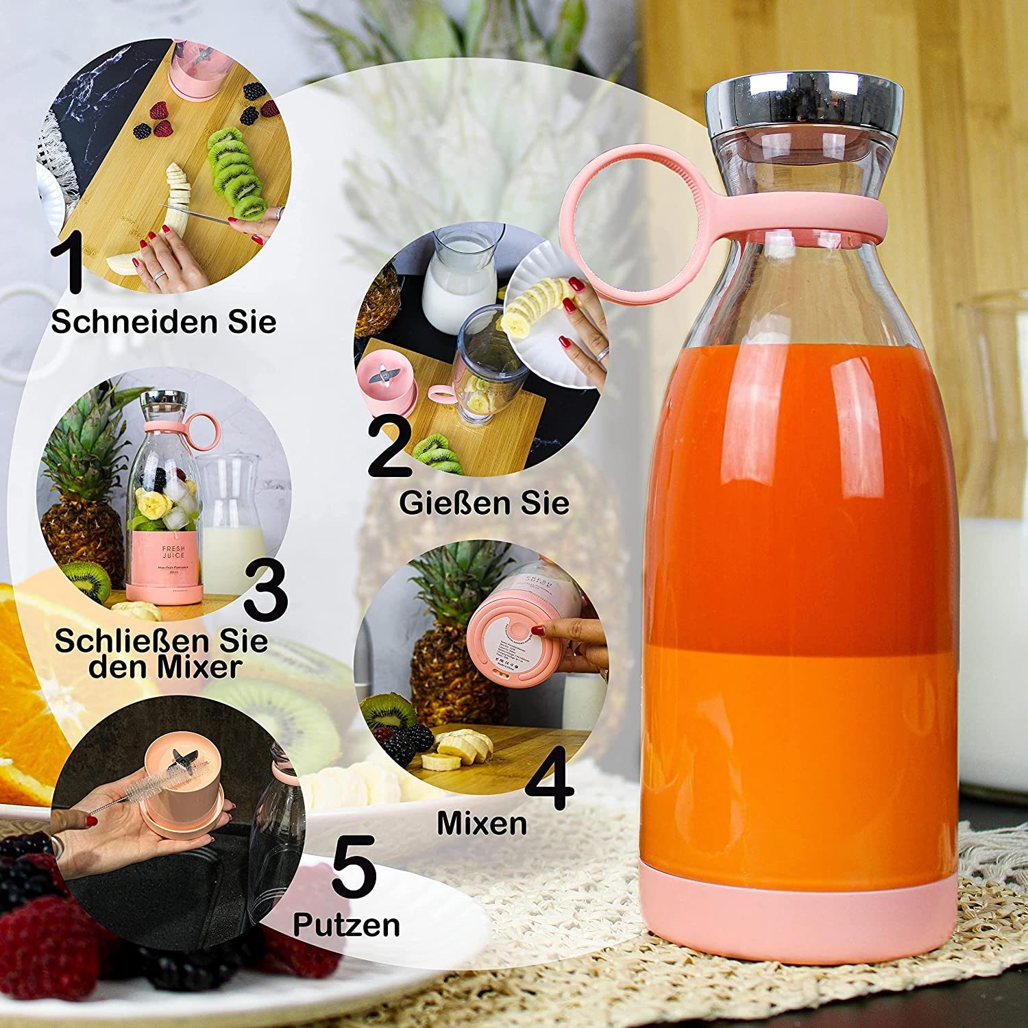 iceagle Akku-Smoothie-Maker 350ml Mini-Mixer, frischer Saft, kleiner Mixer USB, wiederaufladbarer, 20000r/min, 304 sus, leicht zu tragen, Anti-False-Touch