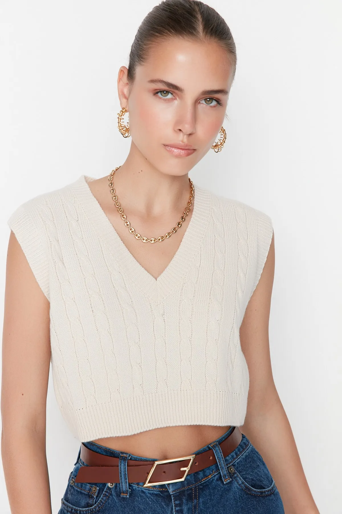 Trendyol Collection  Strickweste - Grau - Regular Fit