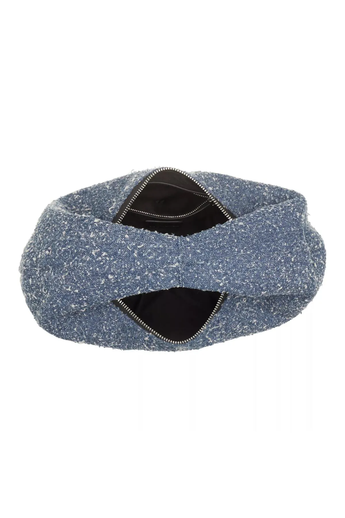 Karl Lagerfeld  Hobo mit Box-Logo, Bouclé, Weiß/Blau