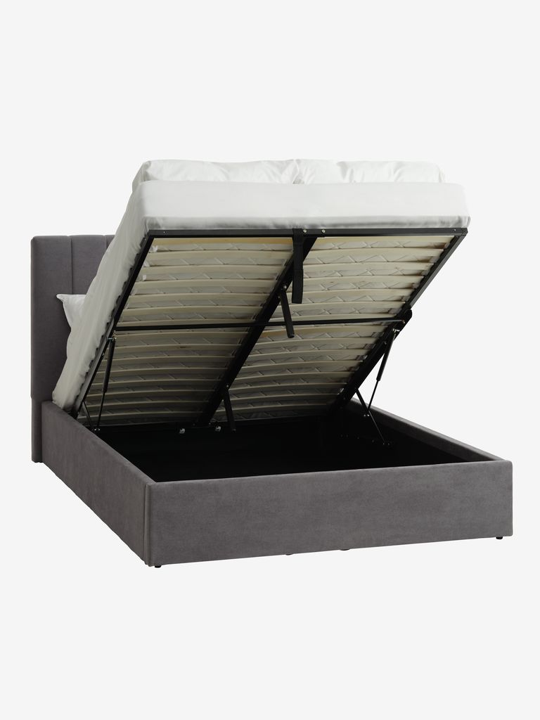 HASLEV HASLEV sengeramme 150x200 cm med mørkegrått stoff og oppbevaring