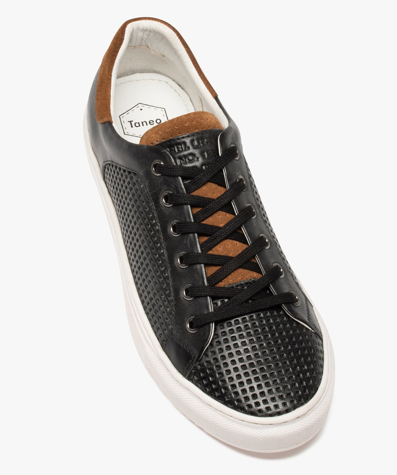Baskets homme dessus cuir souple et aéré – Tanéo noir | GEMO