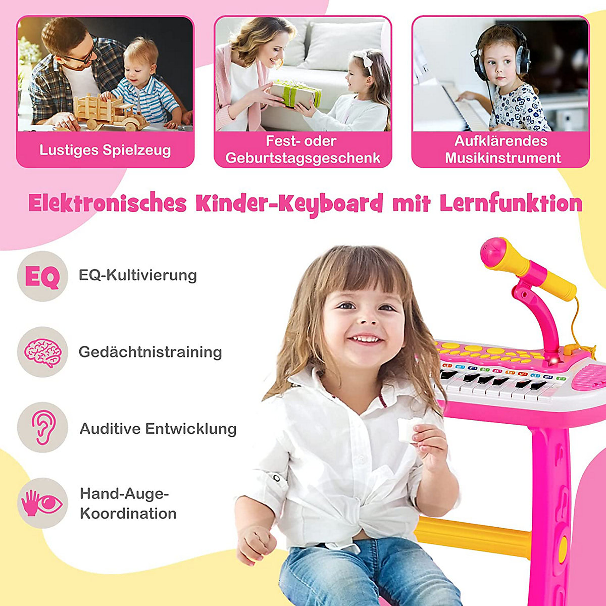 Keyboard mit Hocker Mikrofon Lichtern 31 Tasten