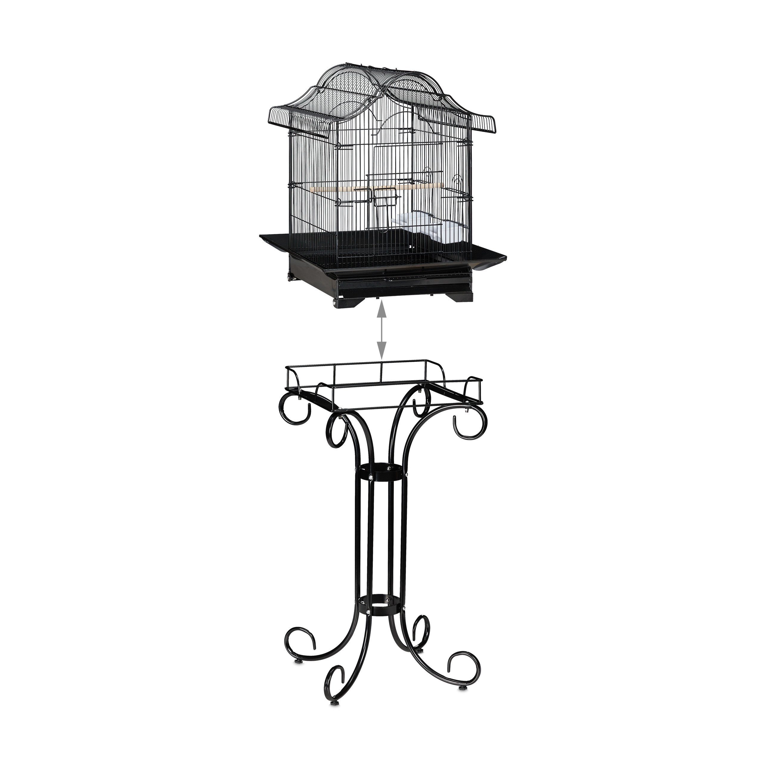 relaxdays Vogelkäfig Schwarzer Vogelkäfig mit Ständer
