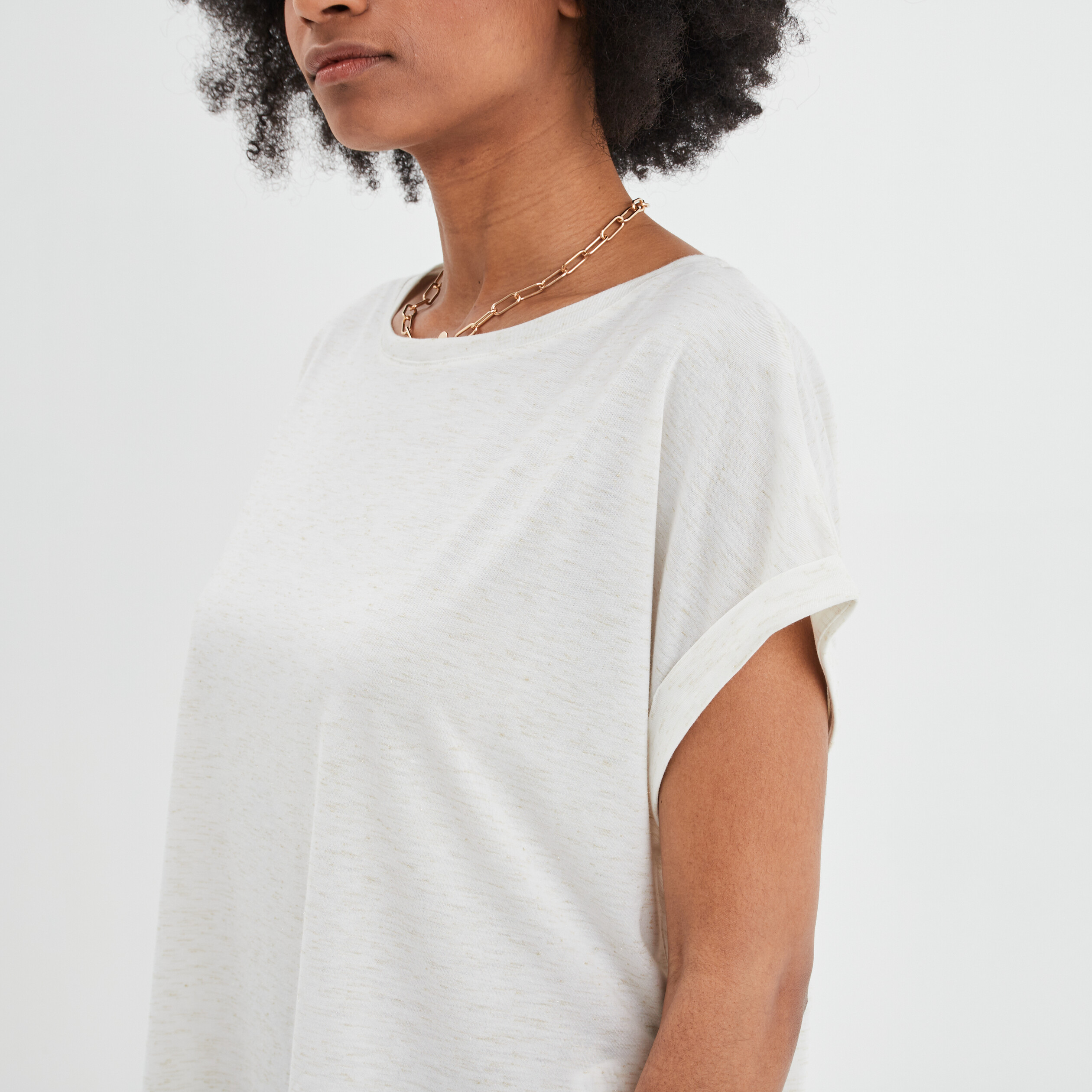 T-shirt manches courtes fils métallisés blanc femme | La Halle