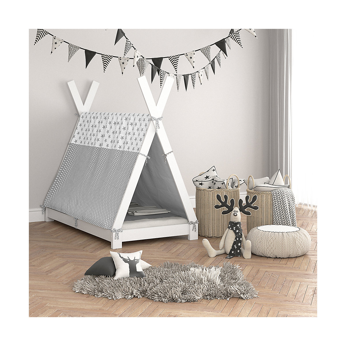 Überwurf Kinderbett Indianerzelt für Tipi Bett 80x160cm Zeltbett Zelt