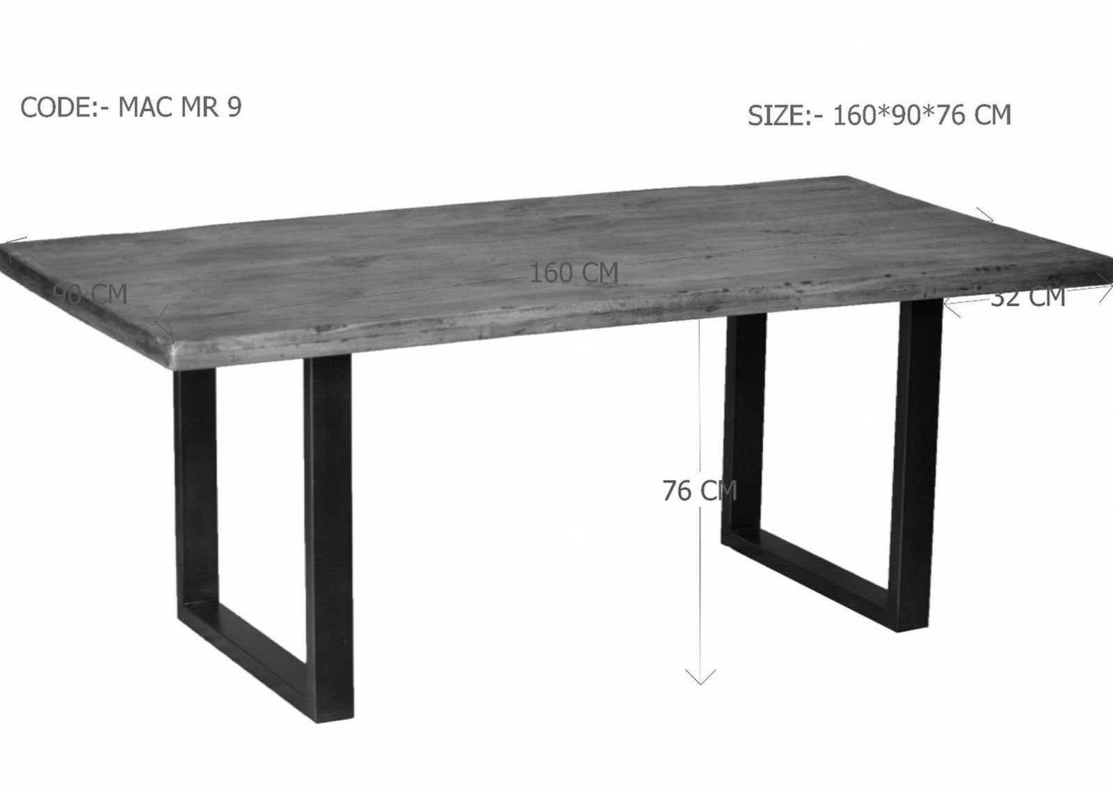 Massivmoebel24 Esstisch Esstisch Mango 160x90x76 grau lackiert RAILWAY #208