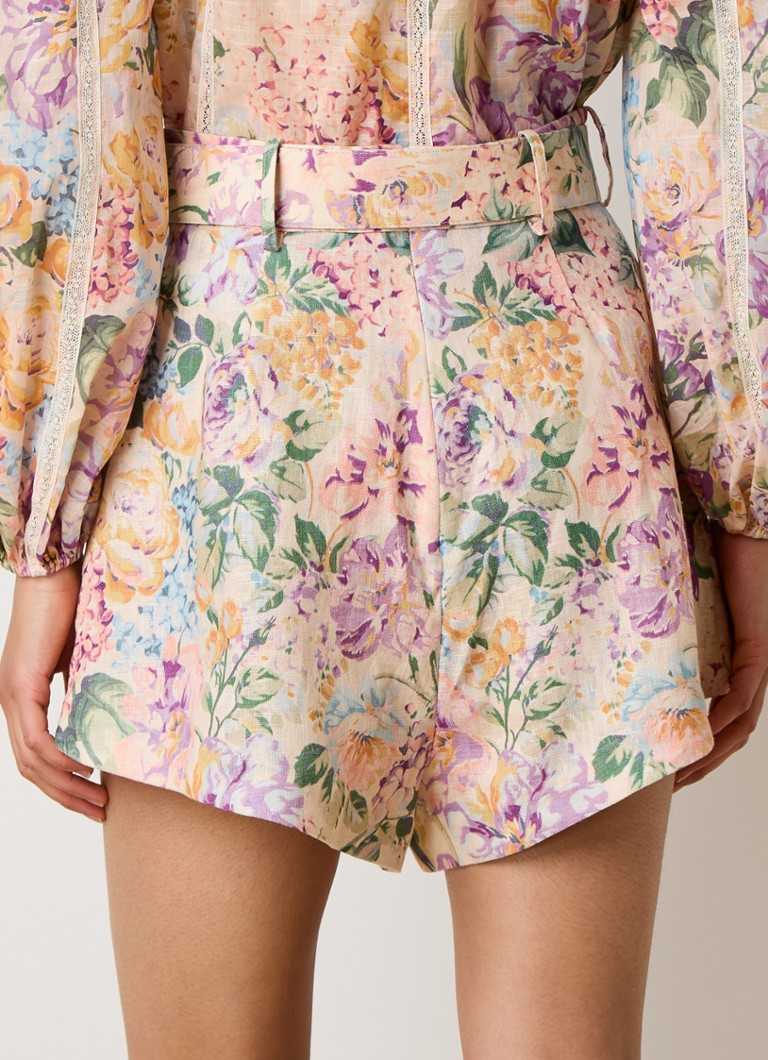 Zimmermann  Halliday high waist loose fit korte broek van linnen met bloemenprint