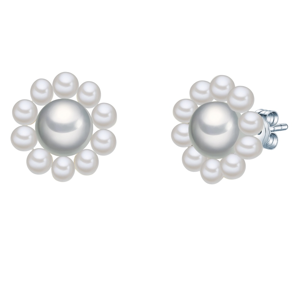 Valero Pearls Puce d'oreille en perle Fleur Perle de culture d'eau douce Perle de culture d'eau Boucles d'oreilles