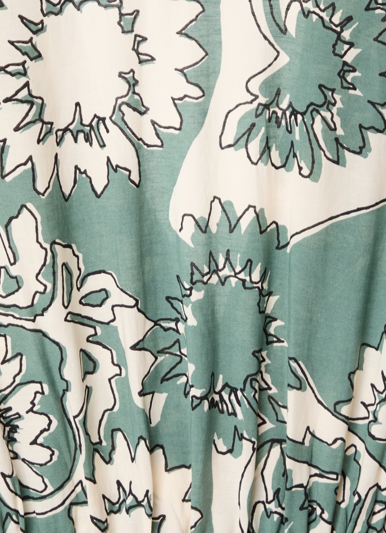 Vestido túnica midi Ferae de Ba&sh en mezcla de lino con estampado floral.