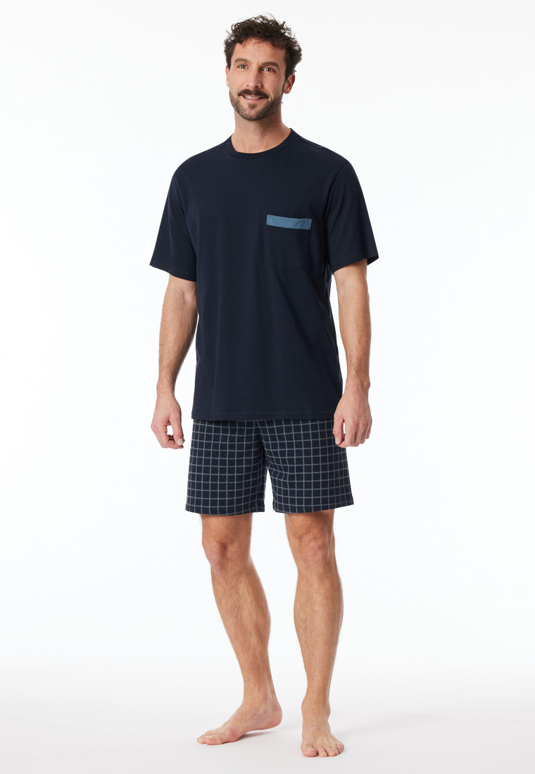Schlafanzug kurz Organic Cotton Karos nachtblau - Comfort Nightwear