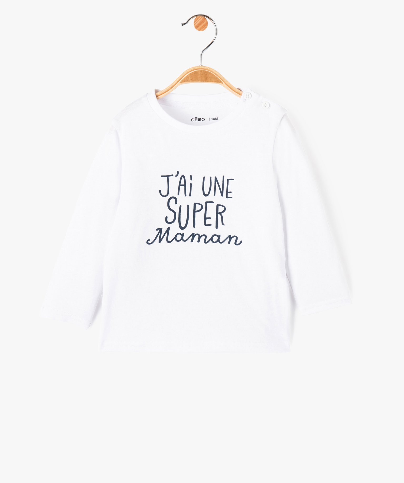 Tee-shirt à manches longues avec message bébé Garçon blanc | GEMO