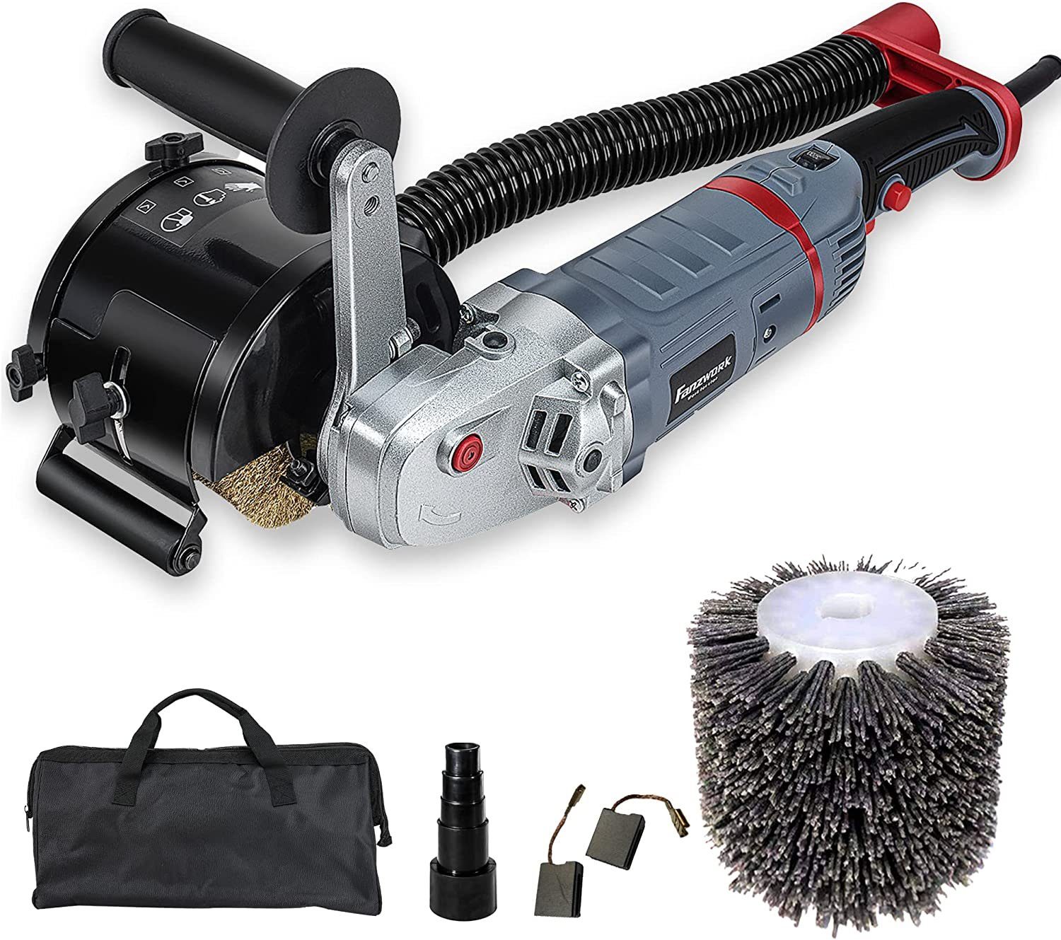 Fanztool Winkelpolierer FANZWORK 1500 Watt Satiniermaschine Schleifmaschine Bürstenschleifgerä, 3200 max. U/min, (Spar-Set, 2 tlg)