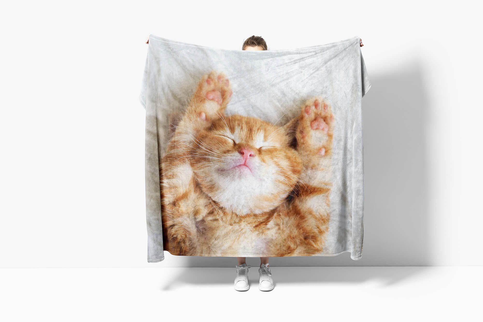 Sinus Art Handtücher Handtuch Strandhandtuch Saunatuch Kuscheldecke mit Tiermotiv kleine süße Katze, Baumwolle-Polyester-Mix (1-St), Handtuch