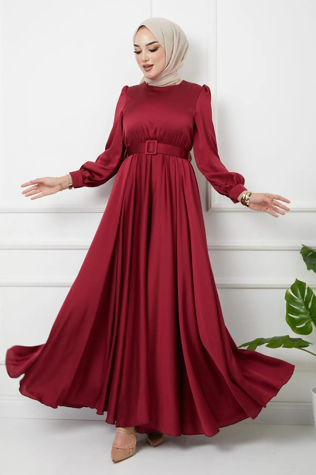 Olcay  Gürtel-Accessoire, ausgestelltes Abendkleid CLARET 1602