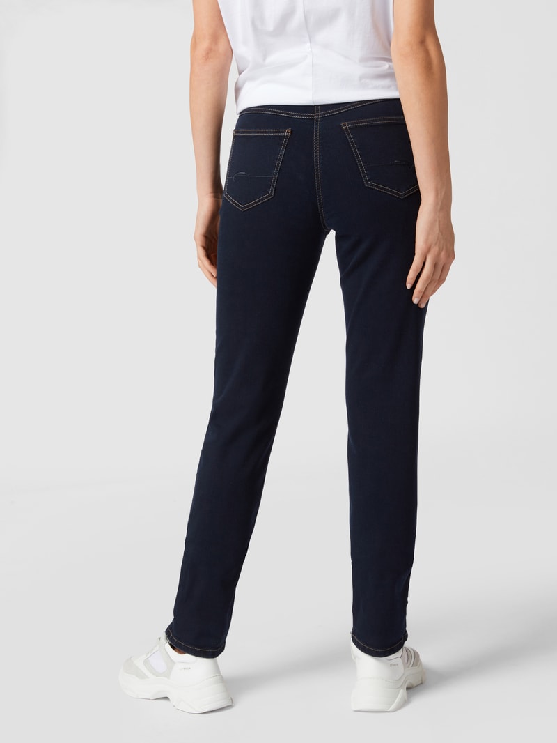 Straight Fit Jeans mit Label-Patch Modell 'Angela' in marineblau