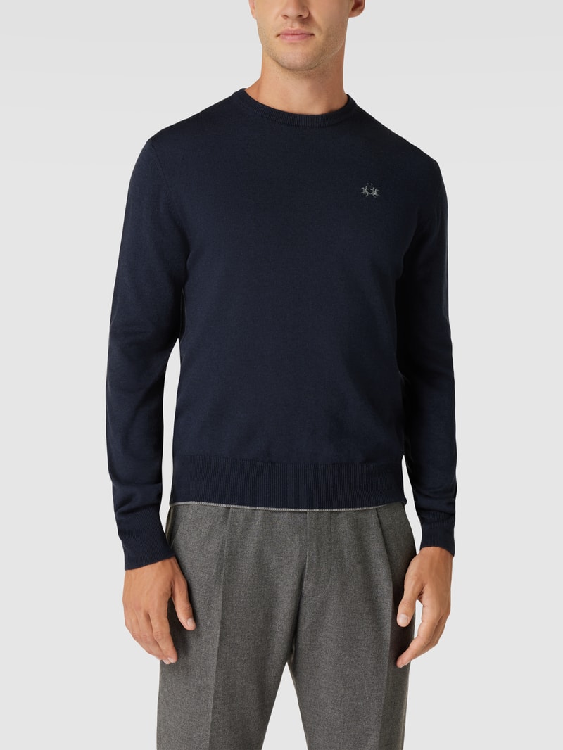 Strickpullover mit Label-Stitching in marineblau