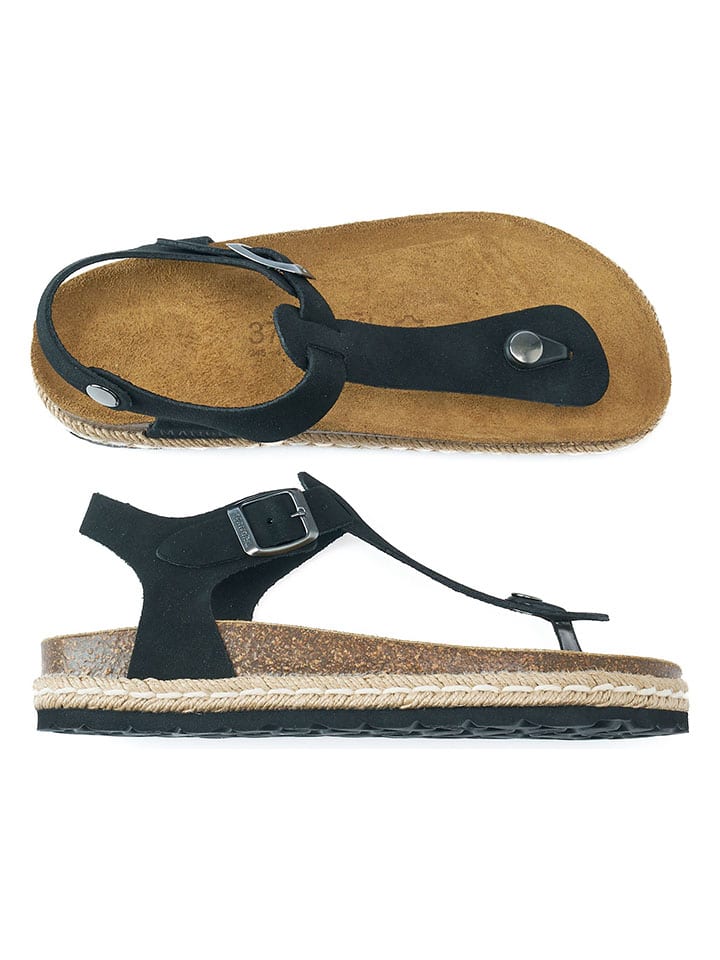 Mandel Leder-Zehensandalen in Schwarz günstig kaufen