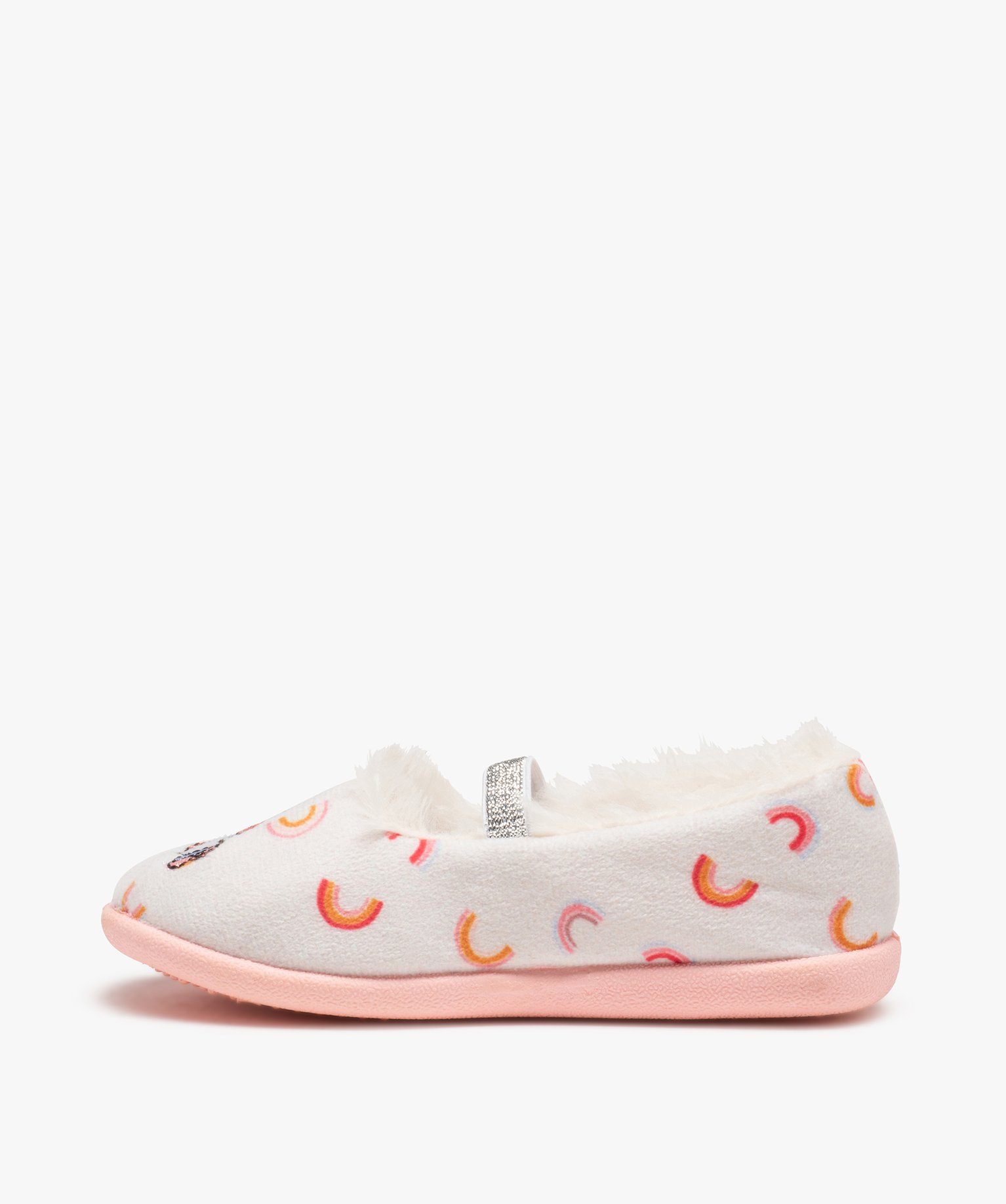 Chaussons fille ballerines en velours brodées licorne beige | GEMO