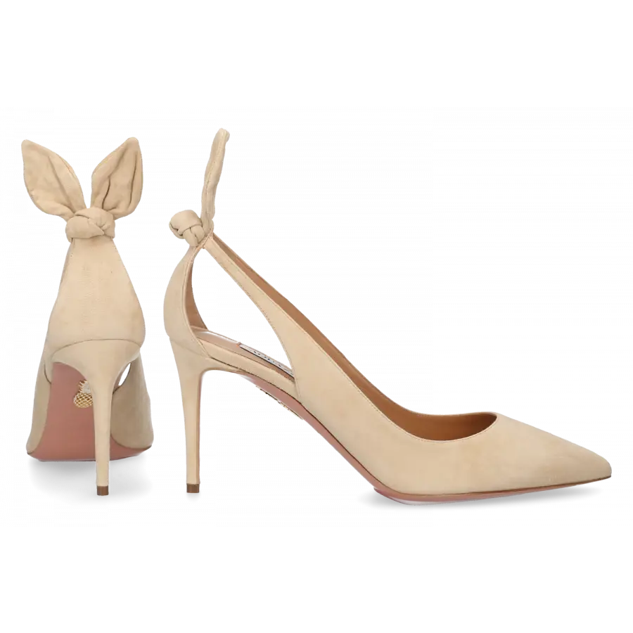 Aquazzura - Pumps BOW TIE 85 Veloursleder - beige