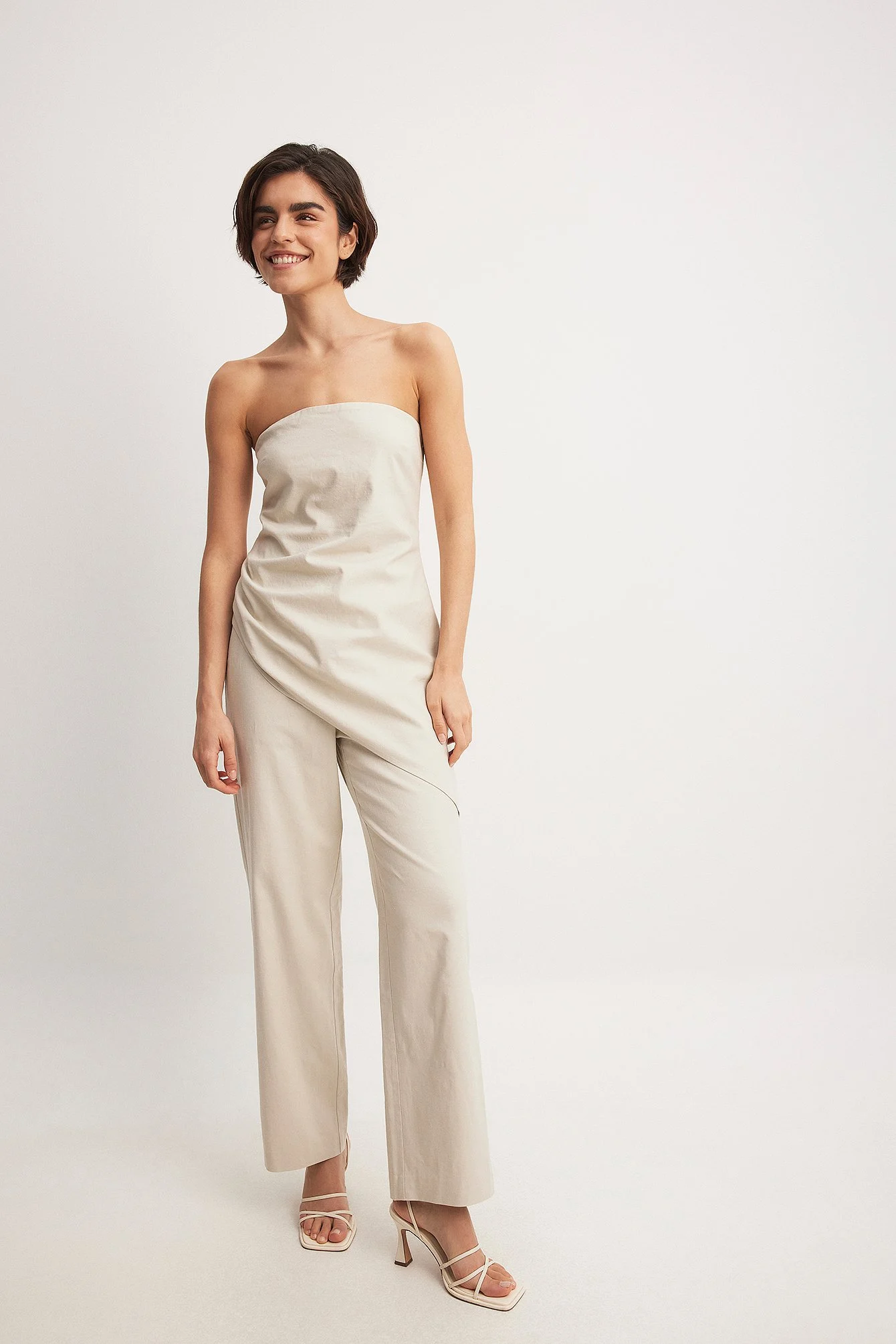 Lockere Hose mit hoher Taille aus Leinen-Mix