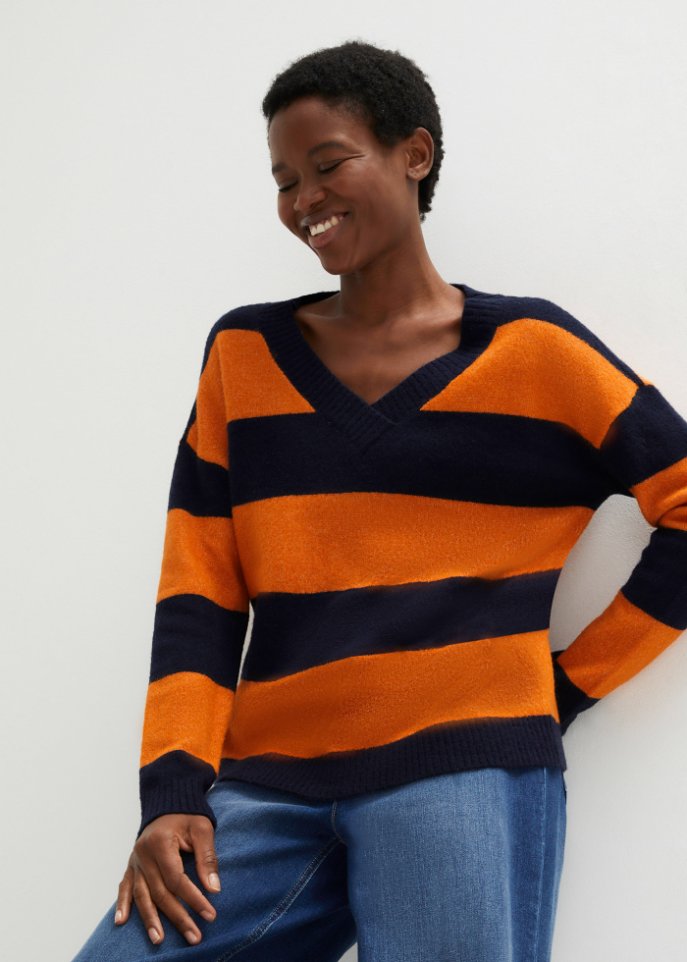 Gestreifter Pullover mit V-Ausschnitt