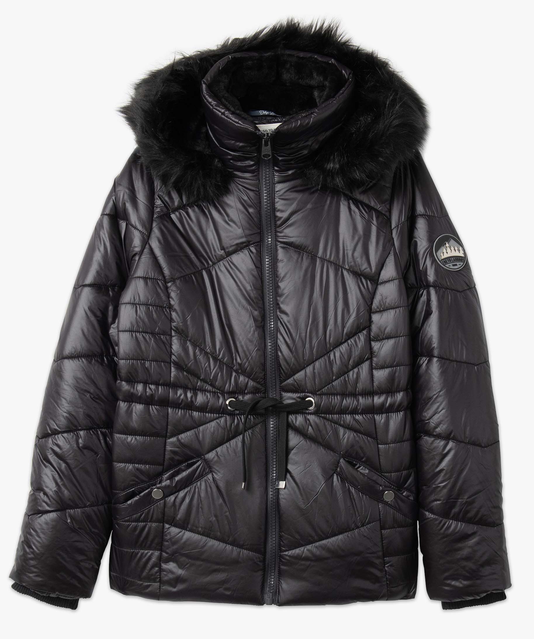 Blouson femme matelassé avec capuche doublée peluche noir | GEMO