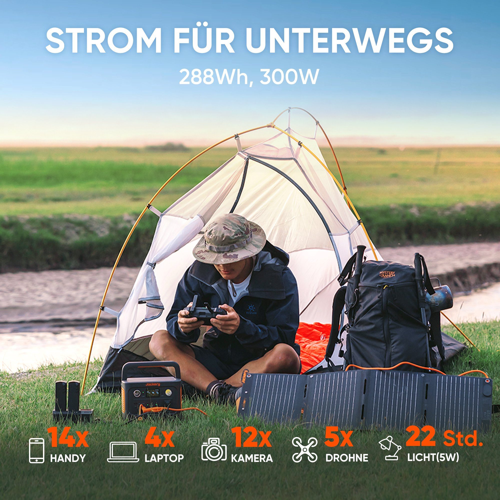 Jackery Stromgenerator Solargenerator 300 Plus 40W Mini, 0,60 in kW, (2-tlg), 288Wh tragbare Powerstation mit 40W Mini Solarpanel für Outdoor