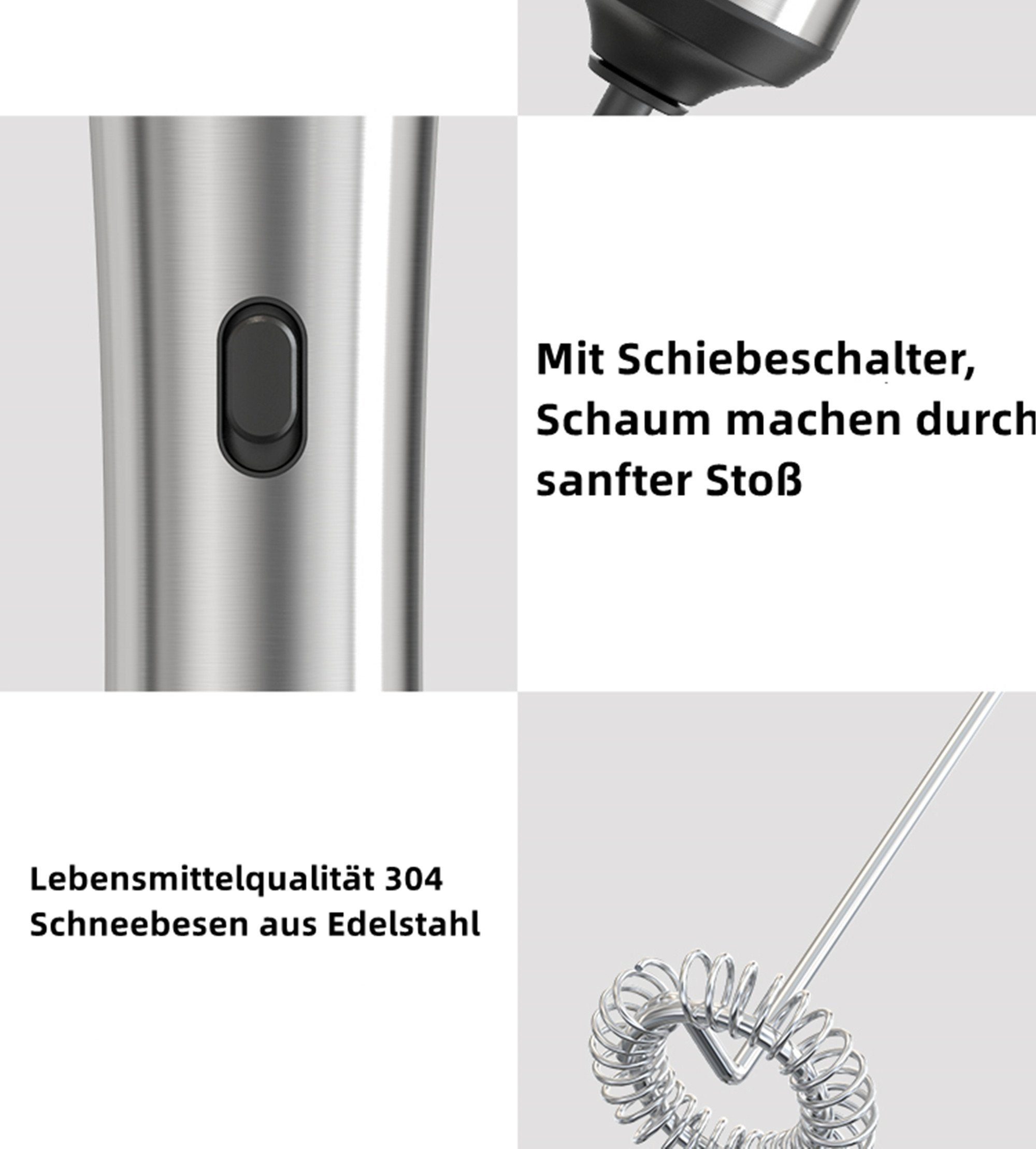 Tisoutec Milchaufschäumer Milchaufschäumer mit Spezialspirale elektrischer Handmilchaufschäumer, Batteriebetriebener elektrischer Milchaufschäumer mit Edelstahlständer