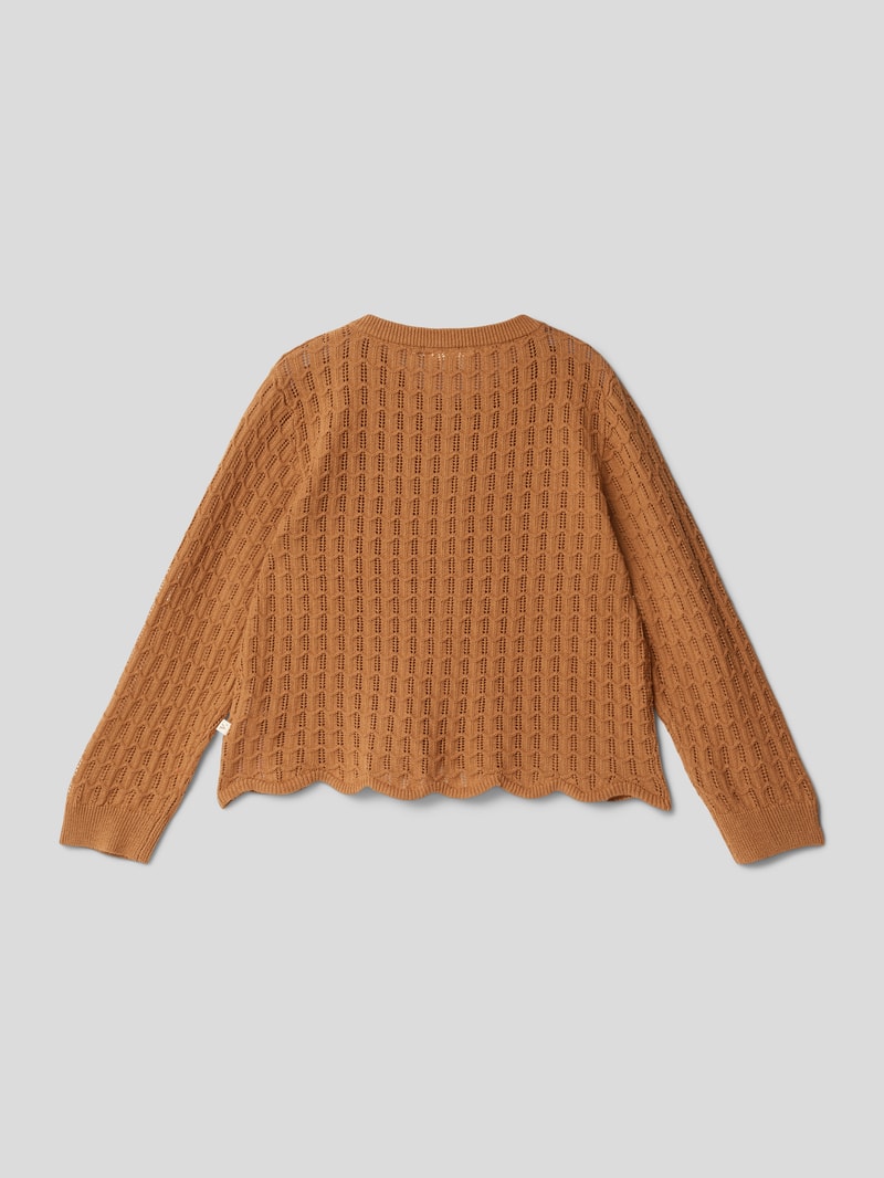 Strickjacke mit Allover-Lochmuster in cognac